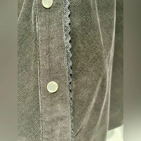 Woolrich black fine corduroy button snap top w/ lace trim XL womens 100% cotton - Picture 5 of 7